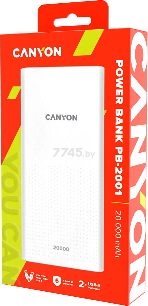 Power Bank CANYON PB-2001 20000 mAh White (CNE-CPB2001W) - Фото 3