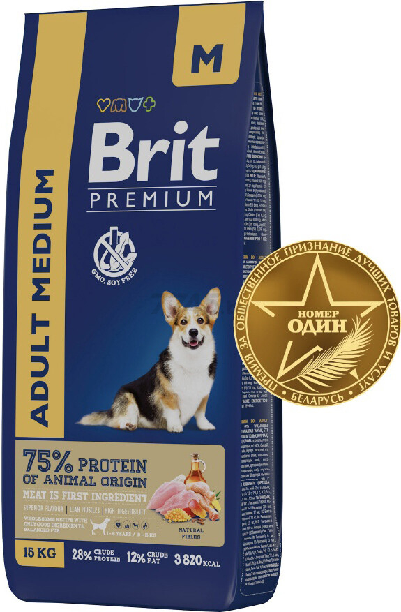 Сухой корм для собак BRIT Premium Adult Medium курица 15 кг (5049967)