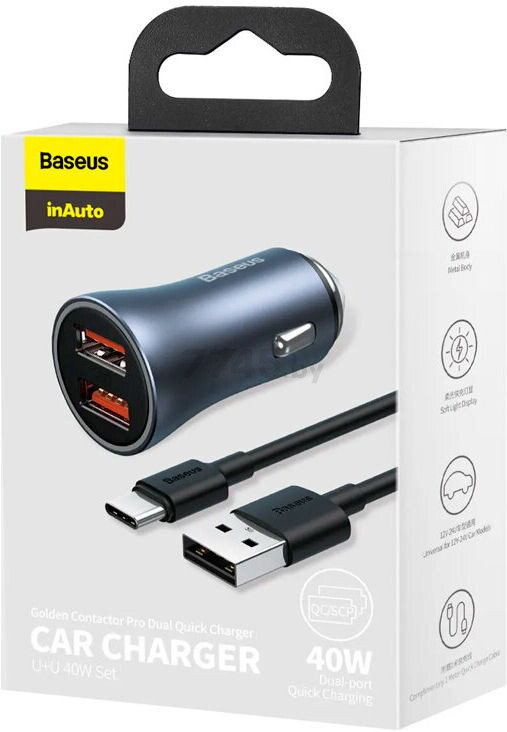 Автомобильное зарядное устройство BASEUS TZCCJD-A0G с кабелем USB-C Dark Grey - Фото 16