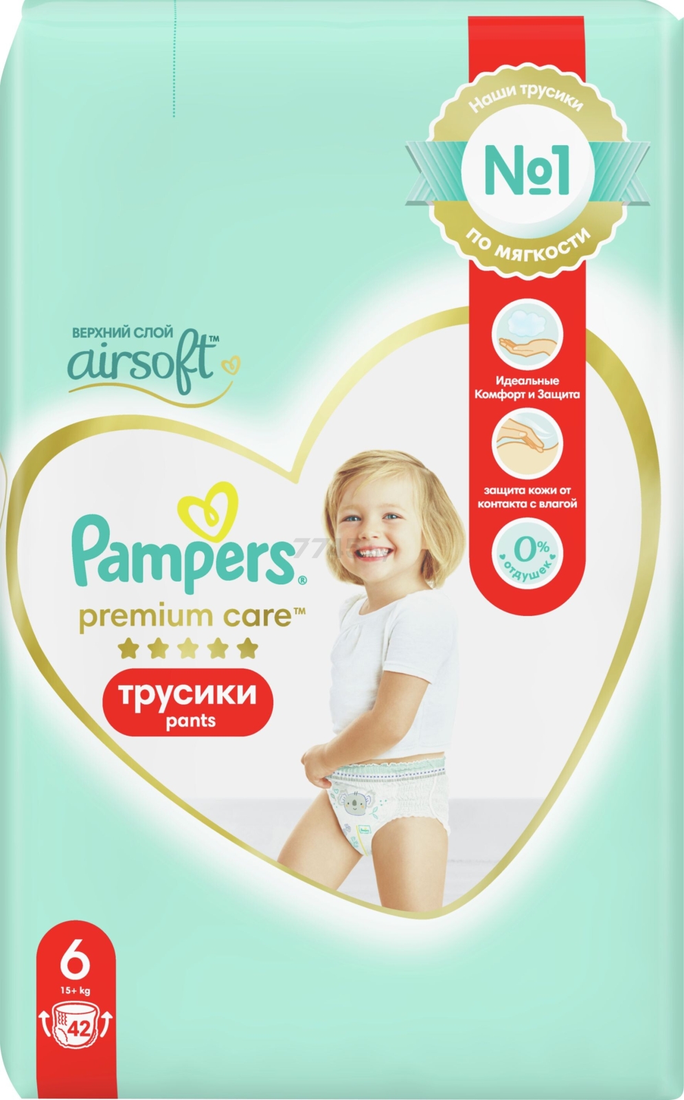 Подгузники-трусики PAMPERS Premium Care Pants 6 Extra Large от 15 кг 42 штуки (8006540186251) - Фото 4