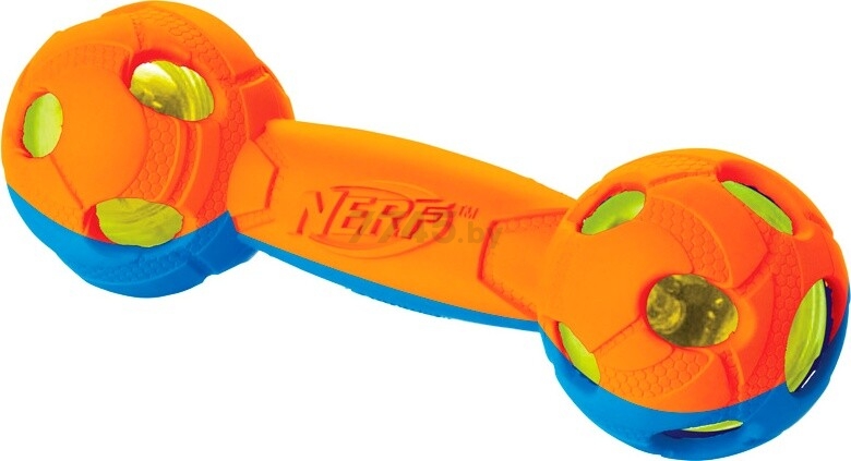Игрушка для собак NERF DOG Гантель двухцветная светящаяся 17,5 см (35170) - Фото 2