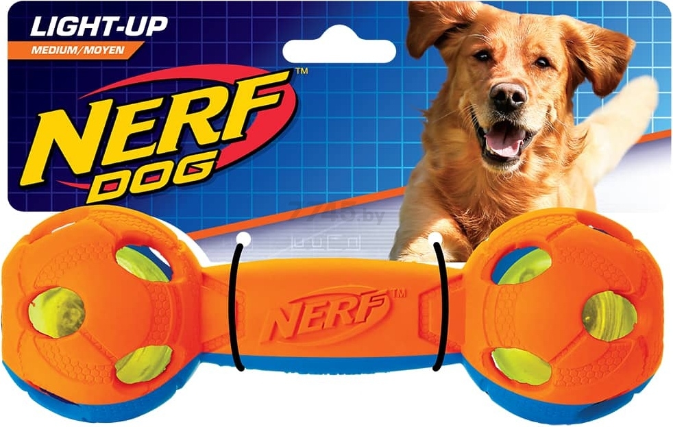 Игрушка для собак NERF DOG Гантель двухцветная светящаяся 17,5 см (35170) - Фото 3