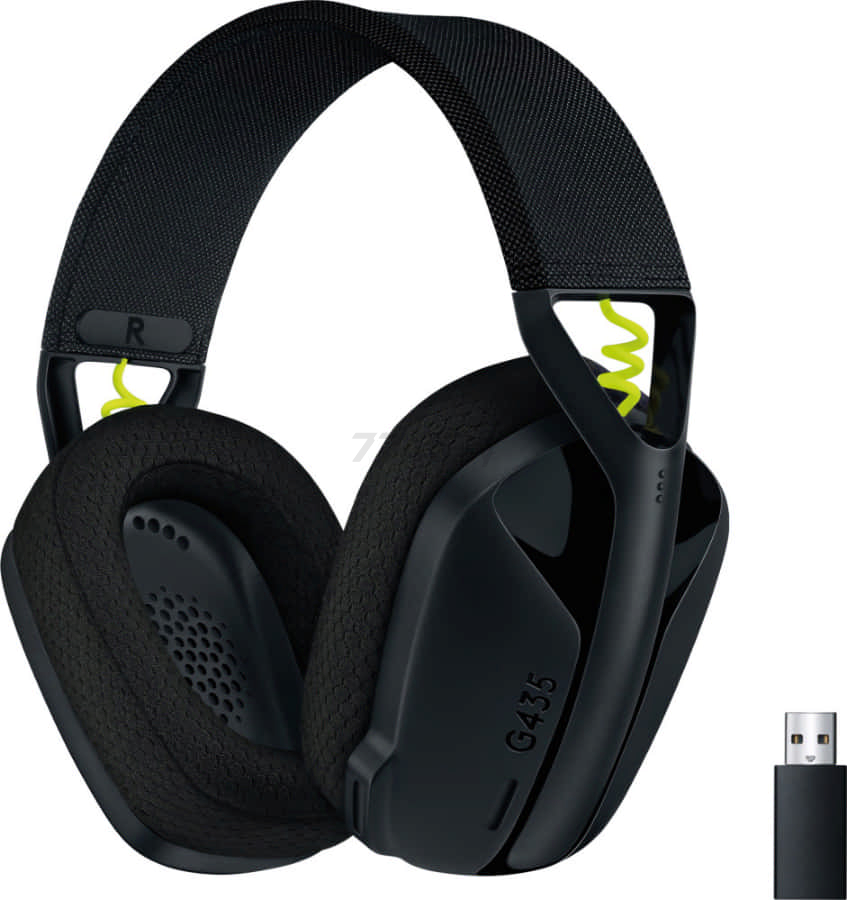 Наушники-гарнитура игровые беспроводные LOGITECH G435 Lightspeed Black/Neon yellow (981-001050)