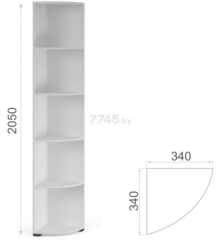 Стеллаж ИМПЕРИАЛ Йорк угловой белый жемчуг 34х34х205 см - Фото 2
