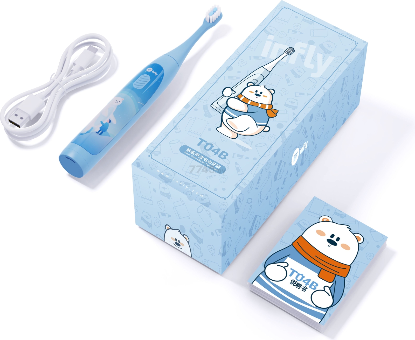 Зубная щетка электрическая детская INFLY Kids Electric Toothbrush T04B Blue (T20040BIN) - Фото 12