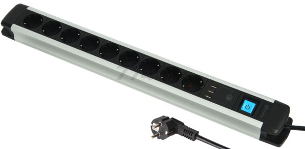 Удлинитель 2 м 9 розеток 3 USB с выключателем и заземлением ELECTRALINE черный/серый (62562)