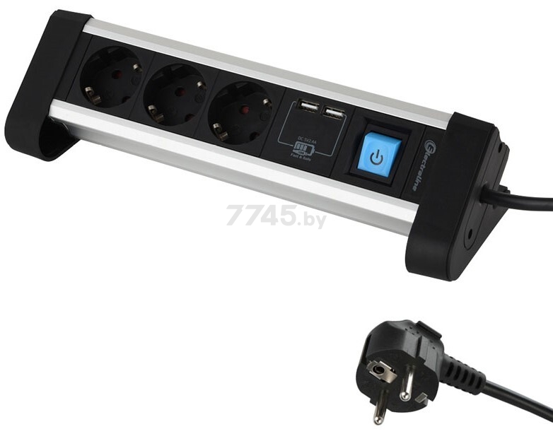 Удлинитель 2 м 3 розетки 2 USB с выключателем и заземлением ELECTRALINE черный (62553)