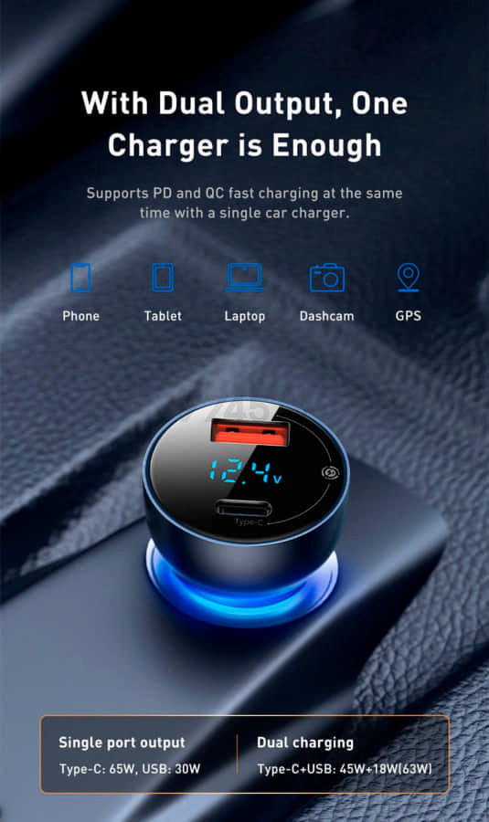 Автомобильное зарядное устройство BASEUS Particular Digital Display Dark blue (CCKX-C0A) - Фото 12