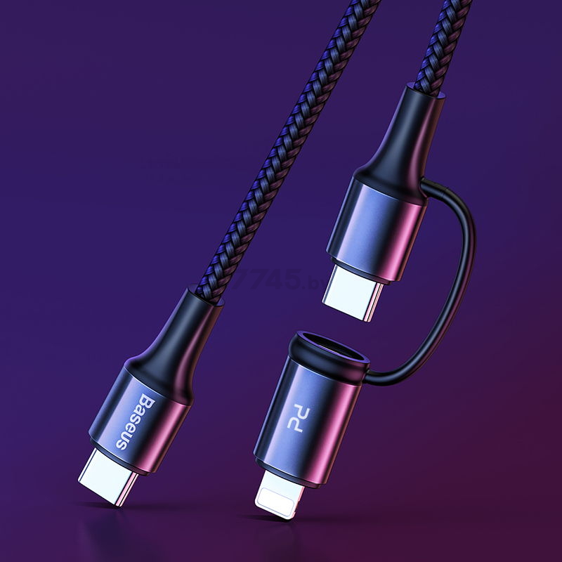Кабель BASEUS CATLYW-H01 Twins 2 in 1 cable Type-C to Type-C 60W 1m Black - Фото 6