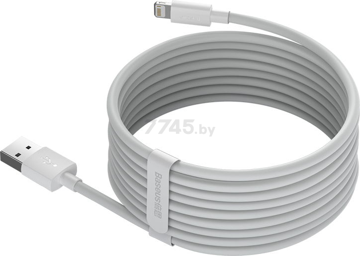 Кабель BASEUS TZCALZJ-02 Simple Wisdom Data Cable USB to Lightning USB 2.4A (2шт/упак) 1.5m White - Фото 5