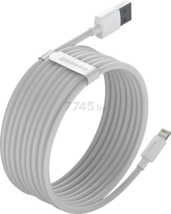 Кабель BASEUS TZCALZJ-02 Simple Wisdom Data Cable USB to Lightning USB 2.4A (2шт/упак) 1.5m White - Фото 6