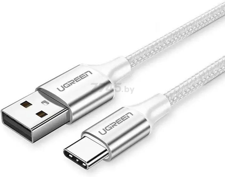 Кабель UGREEN US288-60133 USB-A 2.0 to Type C 2,4A в оплётке 2m White - Фото 2
