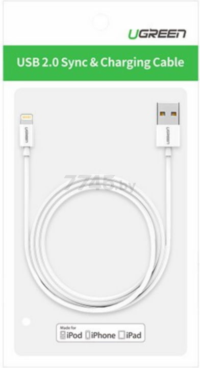 Кабель UGREEN US155-20728 USB-A 2.0 to Lightning Apple MFI certified 2,4A 1m White - Фото 16
