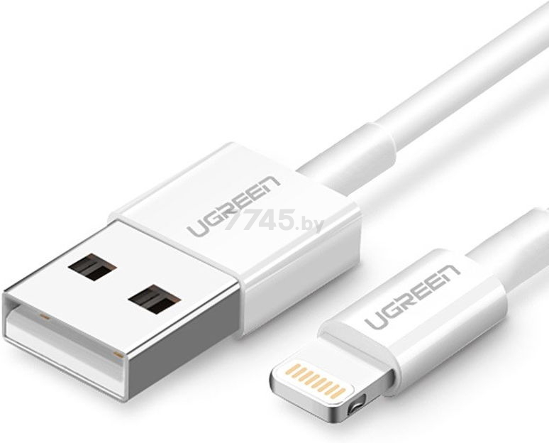 Кабель UGREEN US155-20728 USB-A 2.0 to Lightning Apple MFI certified 2,4A 1m White - Фото 2