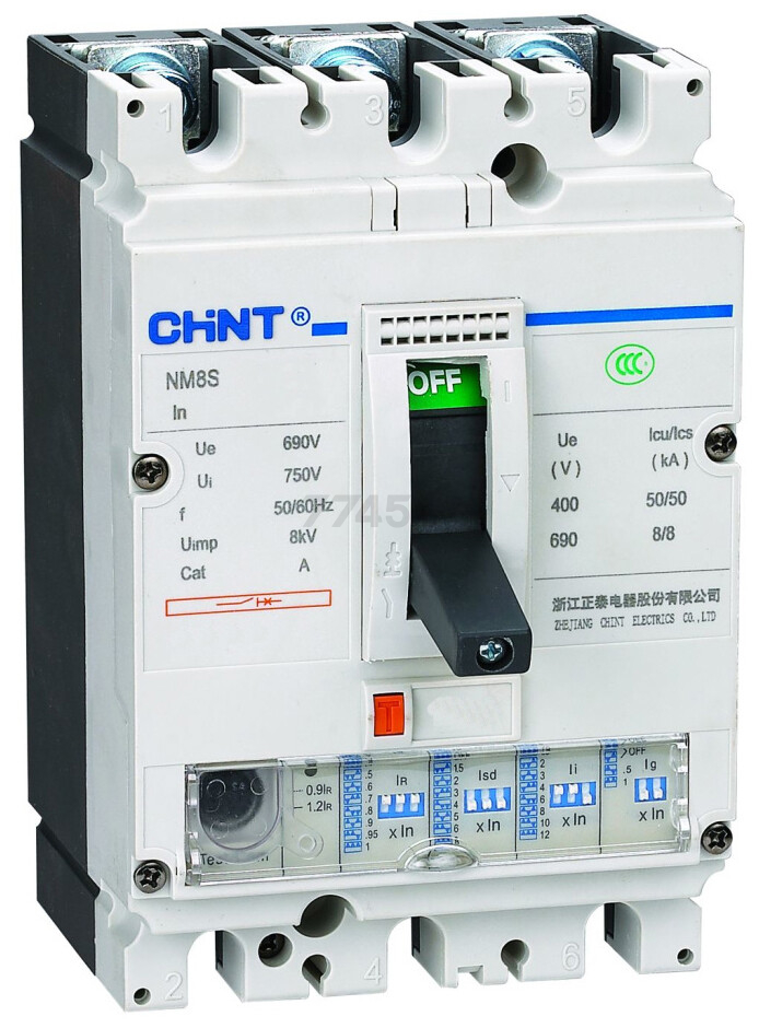 Автоматический выключатель CHINT NM8S-250S 3P 40А S 50кА с электронным расцепителем (150266)