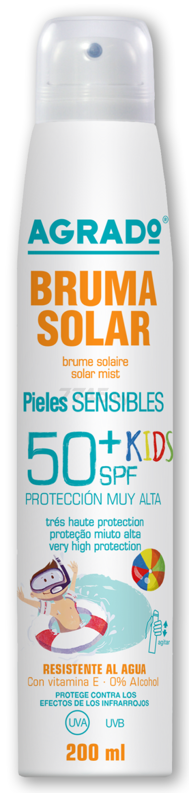Мист солнцезащитный детский AGRADO Solar Mist Kids SPF 50+ 200 мл (8433295062231)