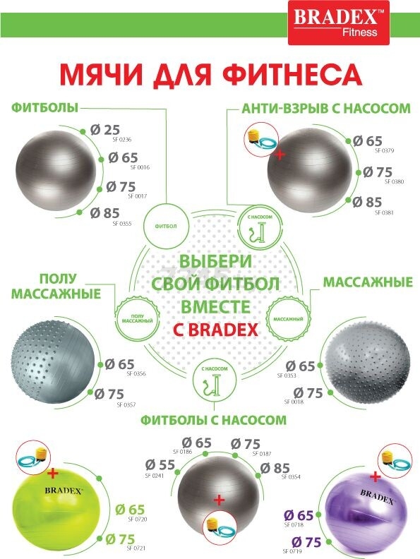 Мяч для пилатеса BRADEX 25 см салатовый (SF 0822) - Фото 7