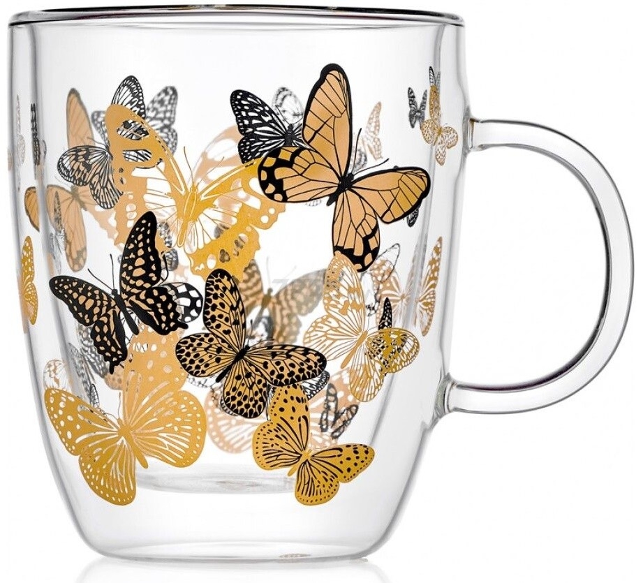 Кружка стеклянная WALMER Butterfly с двойными стенками 350 мл (W37000848)