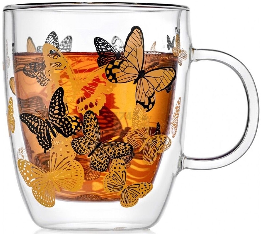 Кружка стеклянная WALMER Butterfly с двойными стенками 350 мл (W37000848) - Фото 2