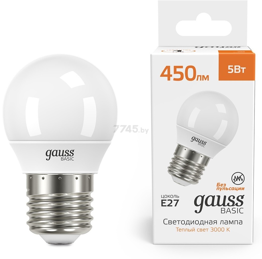 Лампа светодиодная E27 Gauss Basic G45 5 Вт 3000K (10502152)