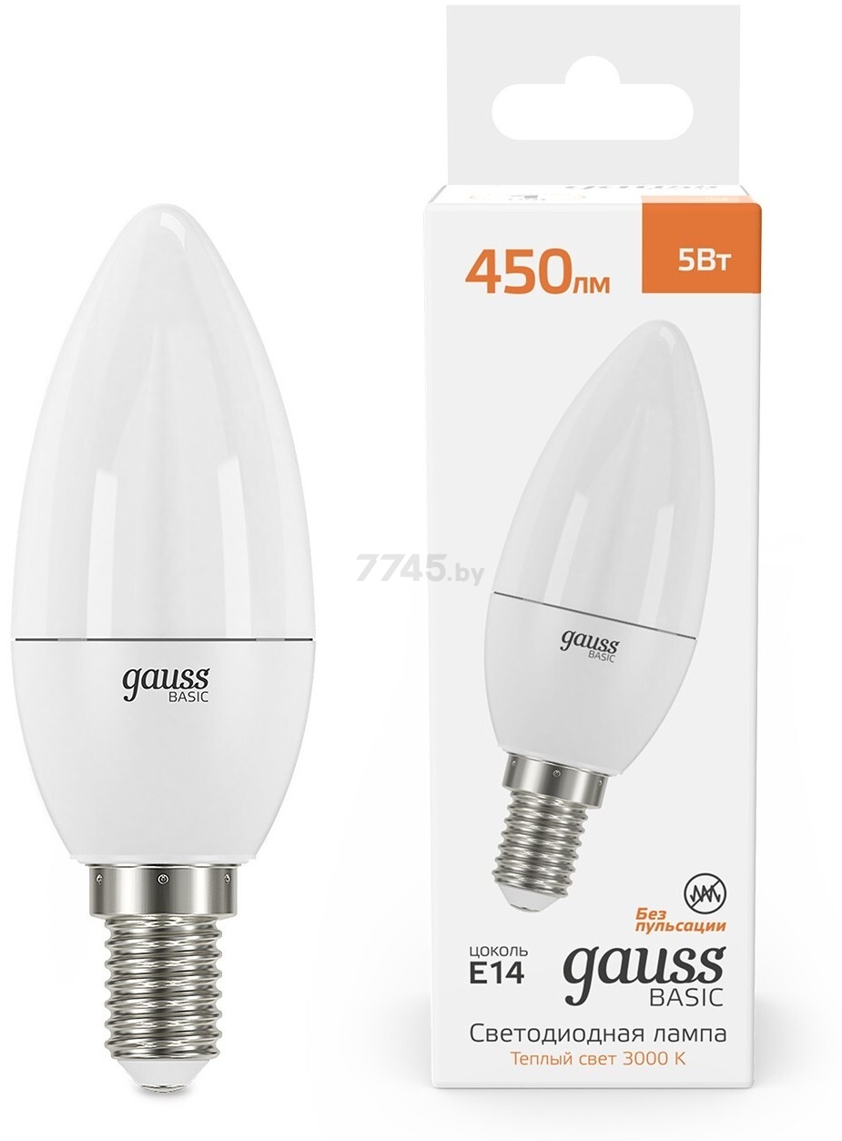 Лампа светодиодная E14 Gauss Basic C37 5 Вт 3000K (10301152)