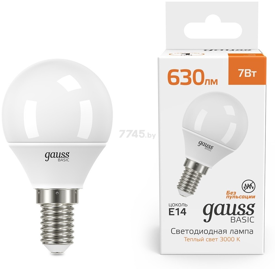 Лампа светодиодная E14 Gauss Basic G45 7 Вт 3000K (10501172)