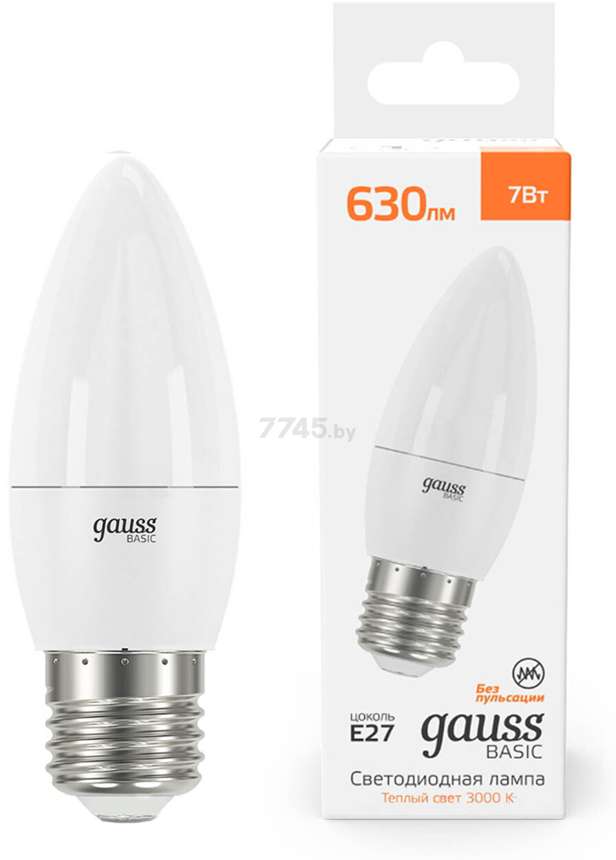 Лампа светодиодная E27 Gauss Basic C37 7 Вт 3000K (10302172)