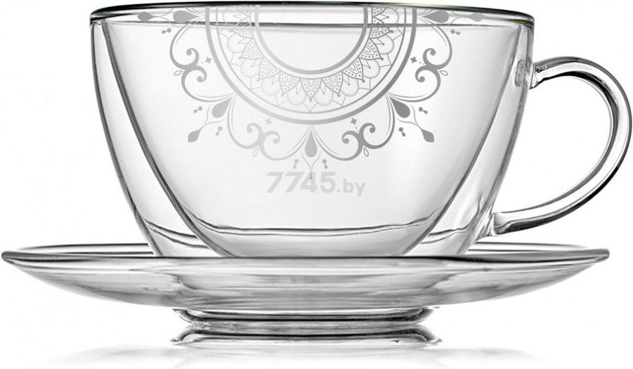 Чашка с блюдцем стеклянная WALMER Arabesque с двойными стенками 250 мл (W37000881)