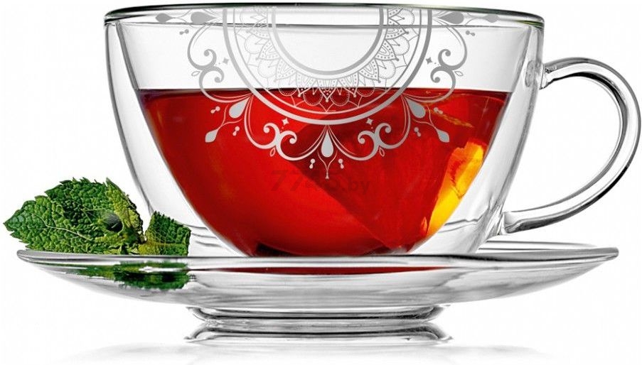 Чашка с блюдцем стеклянная WALMER Arabesque с двойными стенками 250 мл (W37000881) - Фото 5