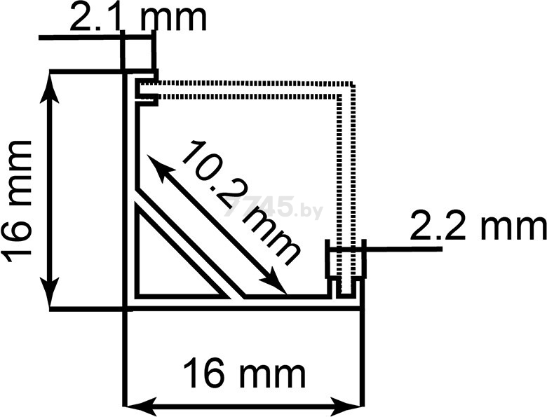 Профиль для светодиодной ленты угловой квадратный 16х16х2000 мм FERON CAB281 серебро (10300) - Фото 2