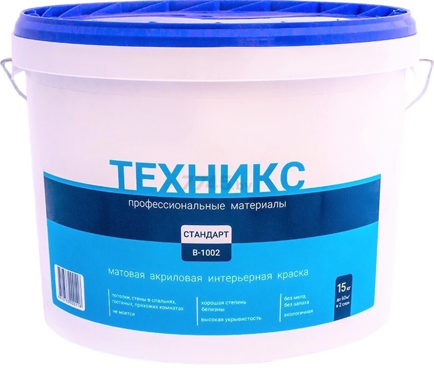 Краска акриловая ТЕХНИКС В-1002 P Стандарт белая 15 кг