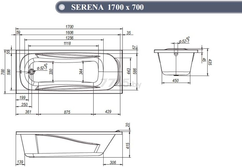 Ванна акриловая VENTOSPA Serena 170х70 в комплекте с каркасом и экраном - Фото 5
