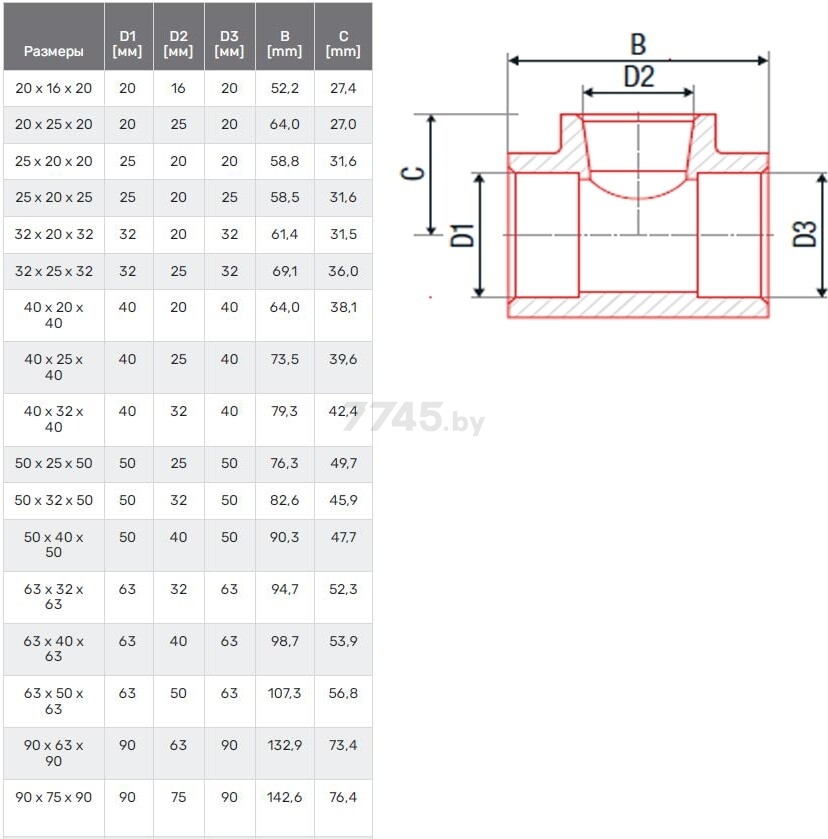 Тройник ПП 25х20х25 переходной FV PLAST серый (AA212025020) - Фото 2