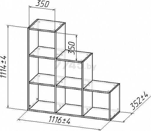 Стеллаж МЕБЕЛЬ-КЛАСС Куб-4 белый 111,6х35,2х111,4 см (16965359) - Фото 3