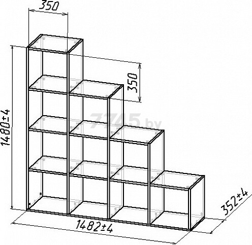 Стеллаж МЕБЕЛЬ-КЛАСС Куб-5 белый 148,2х35,2х148 см (16966359) - Фото 2