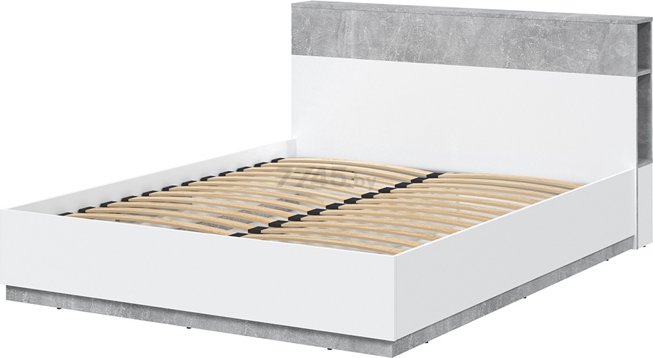 Кровать двуспальная ИНТЕРЛИНИЯ Quartz QZ-К160 бетон/белый платинум 160х200 см