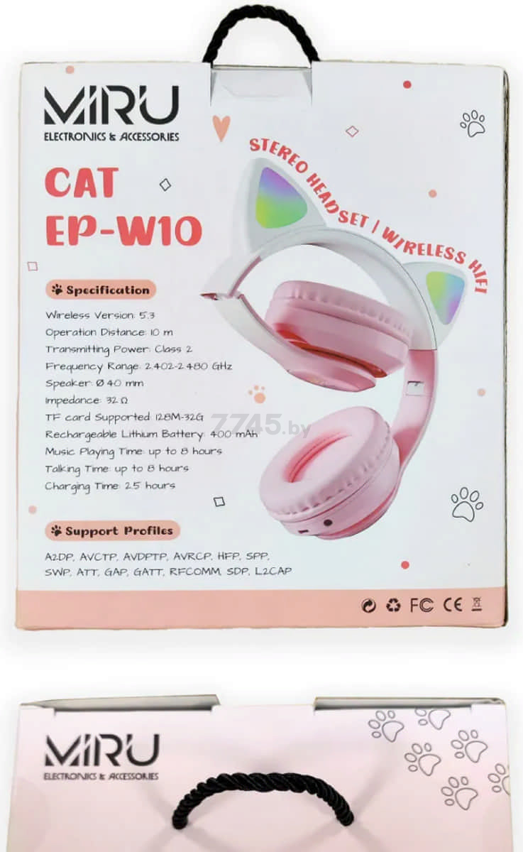 Наушники-гарнитура беспроводные MIRU CAT EP-W10 (розовый) - Фото 8