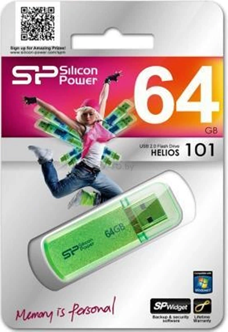 USB-флешка 64 Гб SILICON POWER Helios 101 USB 2.0 Green (SP064GBUF2101V1N) - Фото 7