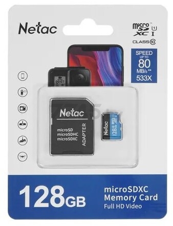 Карта памяти NETAC P500 Standard MicroSDXC 128Gb с адаптером SD (NT02P500STN-128G-R) - Фото 4