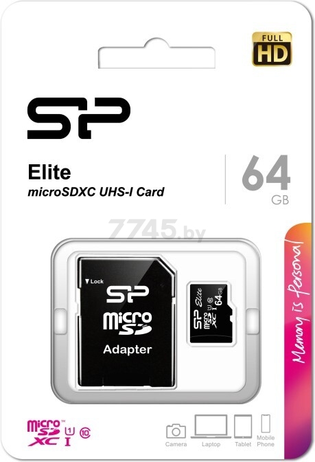 Карта памяти SILICON POWER Elite MicroSDXC 64Gb с адаптером SD (SP064GBSTXBU1V10SP) - Фото 3