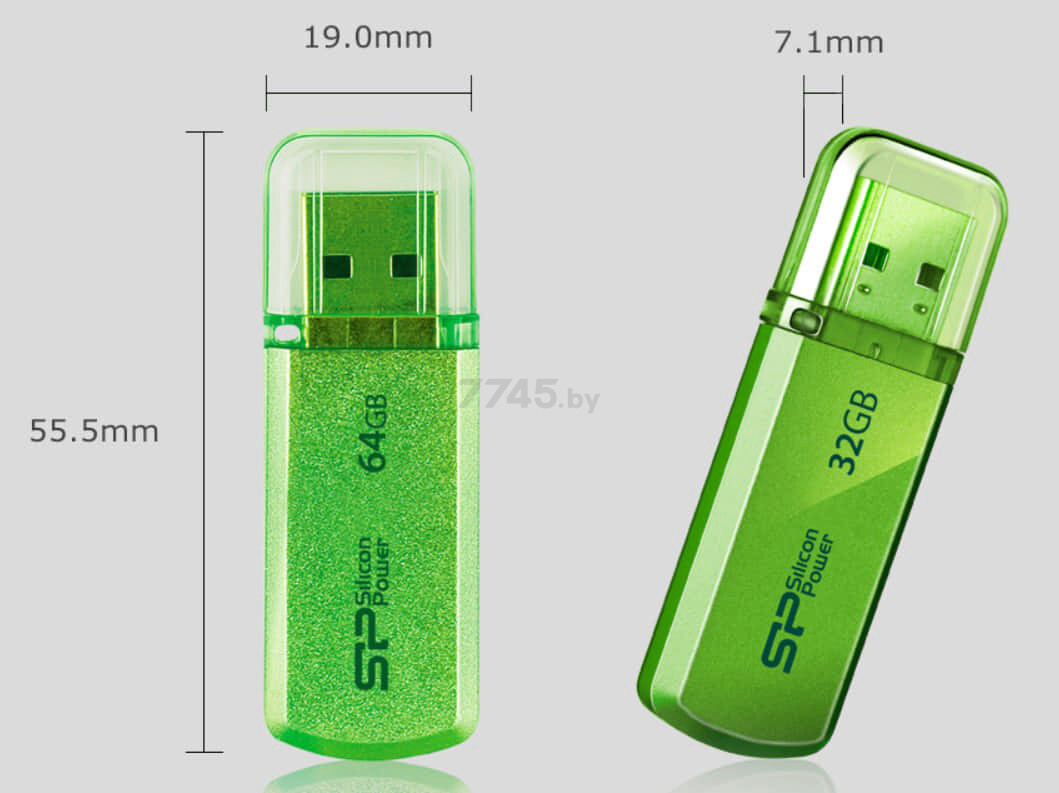 USB-флешка 64 Гб SILICON POWER Helios 101 USB 2.0 Green (SP064GBUF2101V1N) - Фото 9