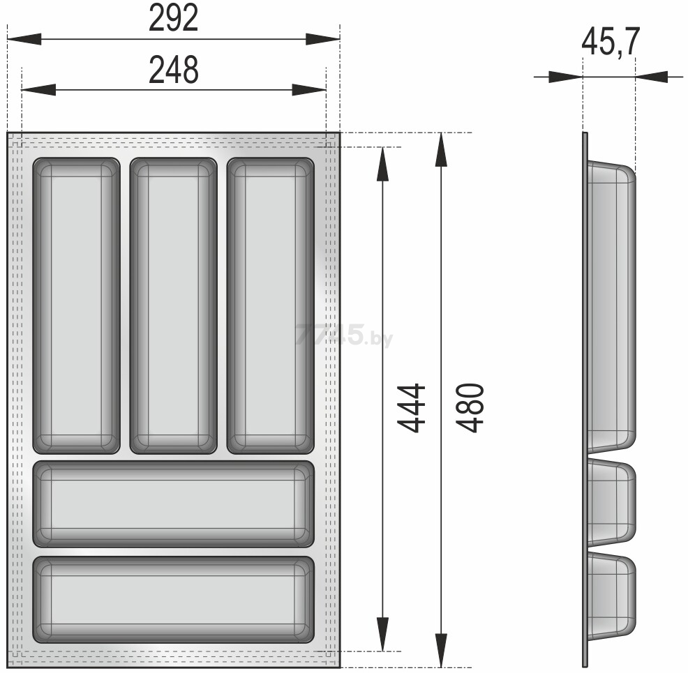 Лоток для столовых приборов 292х480х45,7 мм BOYARD графитовый (PC14/GRPH/292x480) - Фото 3