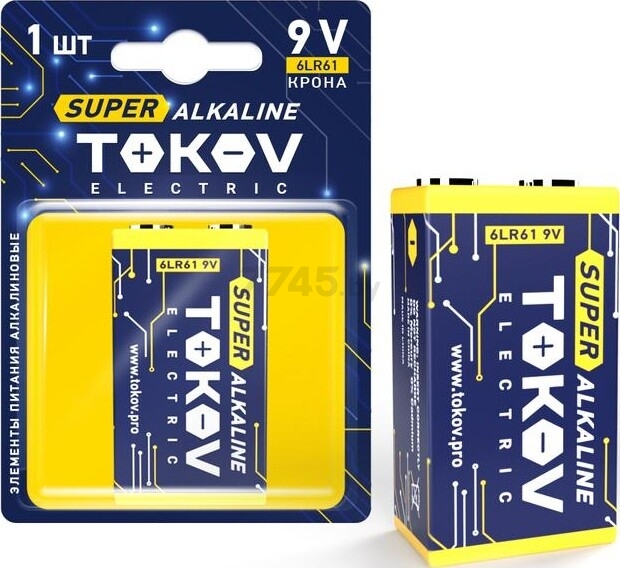 Батарейка алкалиновая 6LR61 TOKOV ELECTRIC (TKE-ALS-6LR61/B1)