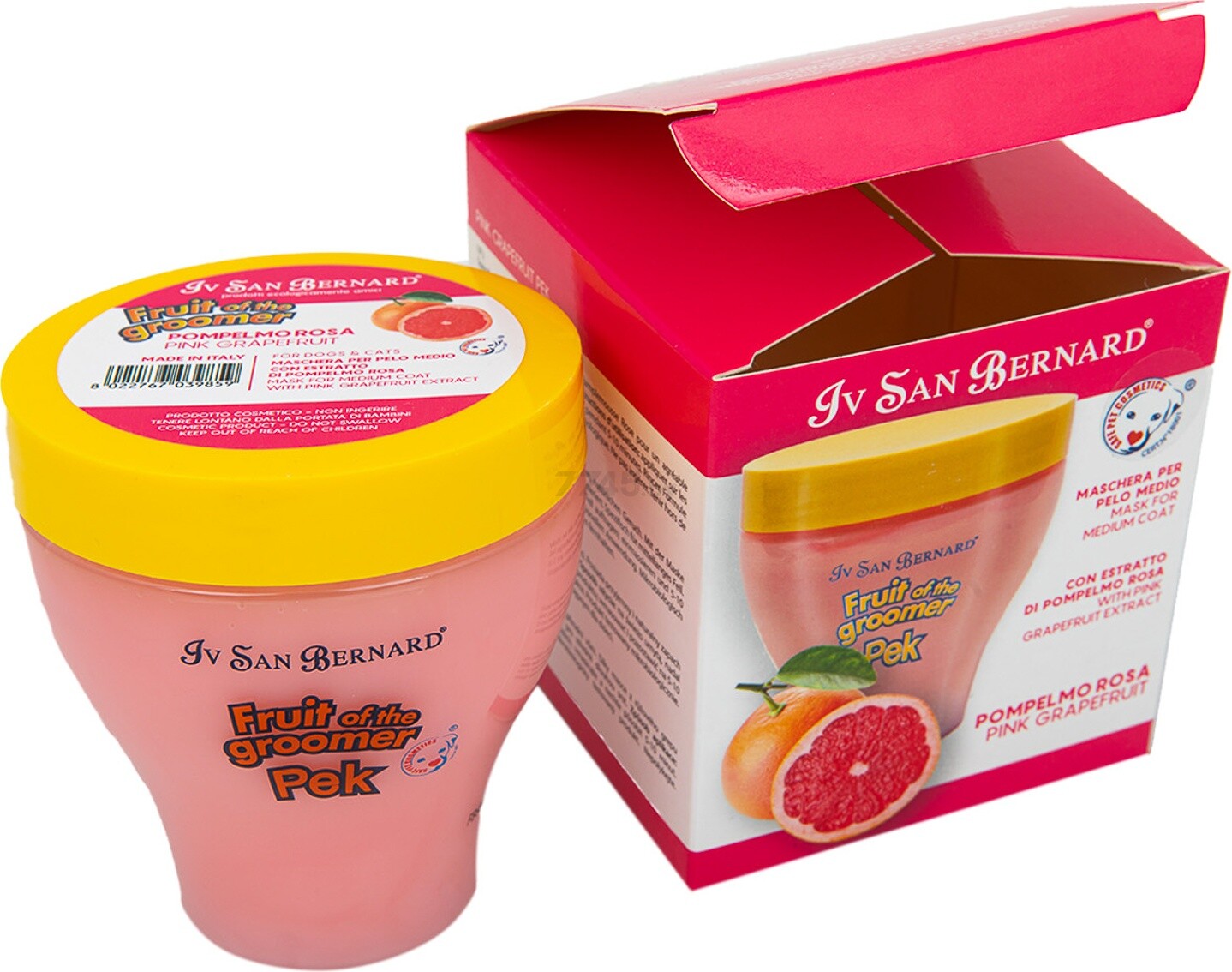 Маска для животных со средней шерстью IV SAN BERNARD Fruit Of The Groomer Pink Grapefruit с витаминами 250 мл (NMASPO250) - Фото 9