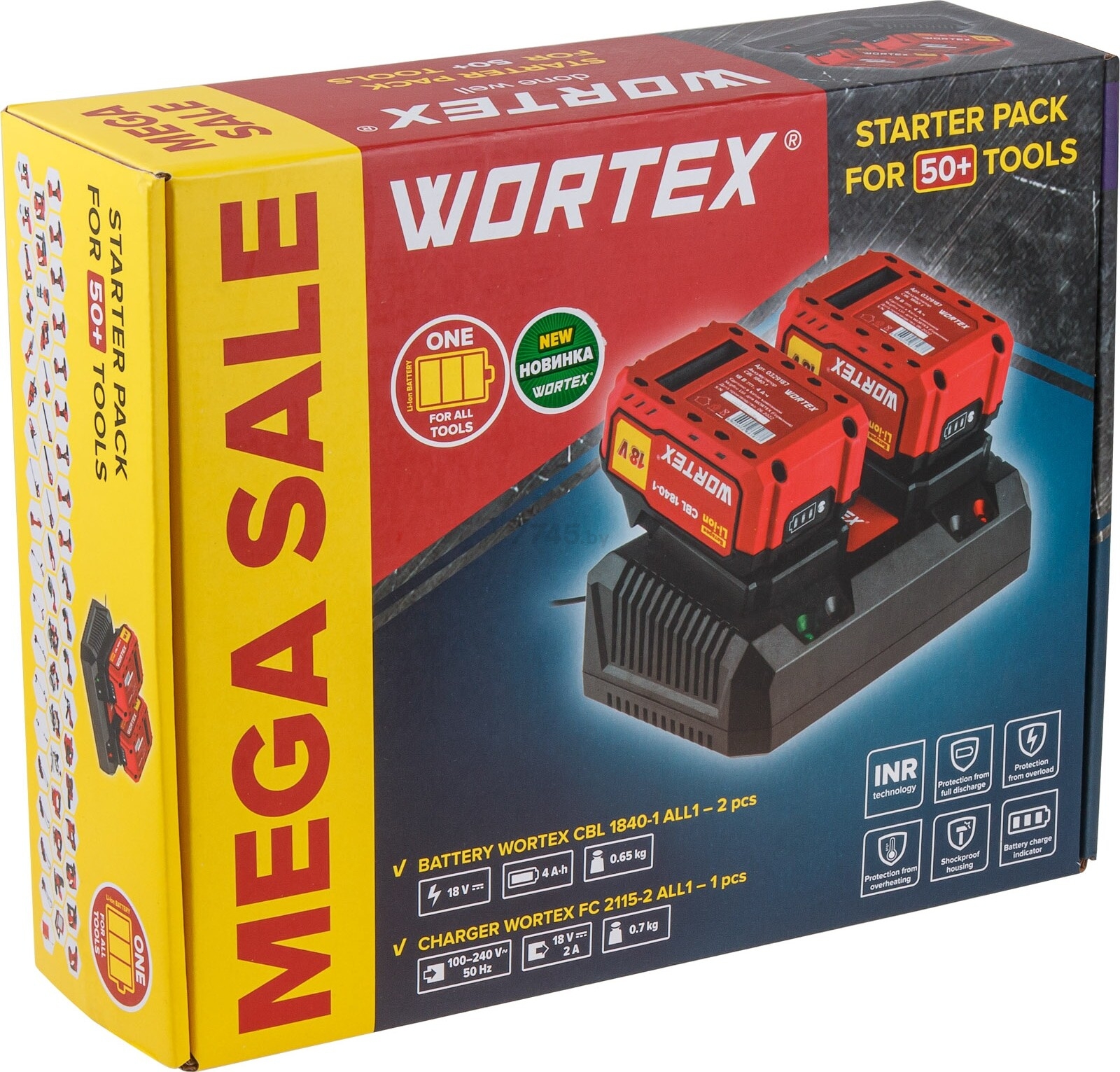 Комплект аккумулятор 18В 4Ач 2 штуки и зарядное устройство WORTEX ALL1 (1329413) - Фото 2