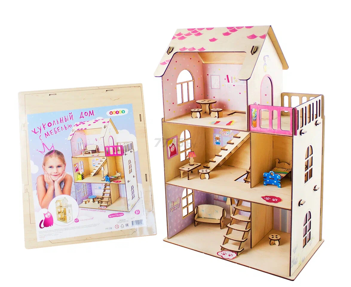Игрушка WOODY Кукольный дом с мебелью (02529)