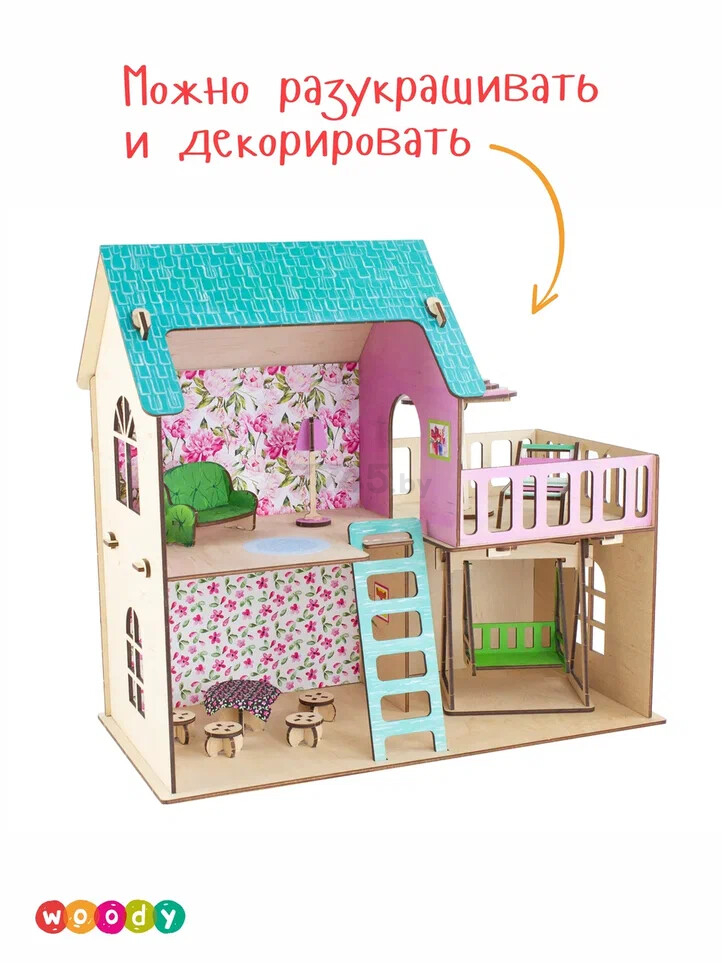 Игрушка WOODY Кукольный дом с летней террасой (02727) - Фото 7