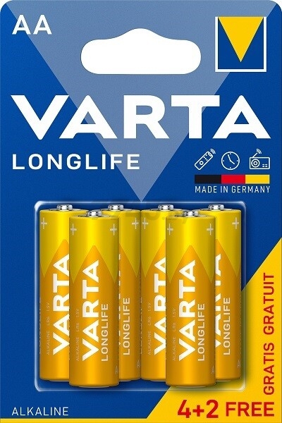Батарейка АА VARTA LONGLIFE 1,5 V алкалиновая 6 штук