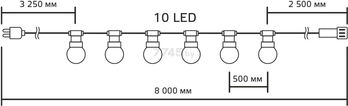 Гирлянда новогодняя светодиодная GAUSS Белт Лайт Holiday 10 ламп 7,7 м жёлтый (HL065) - Фото 4