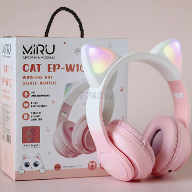 Наушники-гарнитура беспроводные MIRU CAT EP-W10 Pink + Колонка портативная беспроводная DEFENDER Enjoy S600 - Фото 9